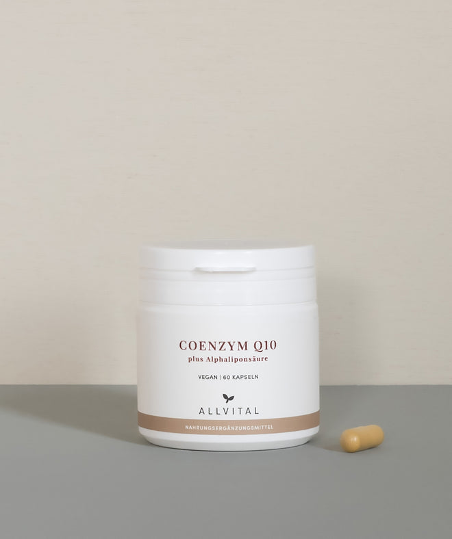 Allvital Coenzym Q10 enthält Alphaliponsäure, Resveratrol, Weinbeerenkernextrakt und Curcumin. Fördert den zellulären Energiestoffwechsel. Allvital Coenzym Q10 enthält Alphaliponsäure, Resveratrol, Weinbeerenkernextrakt und Curcumin. Fördert den zellulären Energiestoffwechsel.