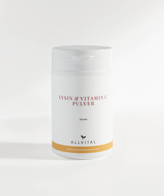 Allvital Lysin und Vitamin C Pulver vegan. Gut für die Kollagenbildung, Blutgefäße, Knochen, Knorpel, Haut und Zähne. Schützt vor oxidativen Stress. Allvital Lysin und Vitamin C Pulver vegan. Gut für die Kollagenbildung, Blutgefäße, Knochen, Knorpel, Haut und Zähne. Schützt vor oxidativen Stress.