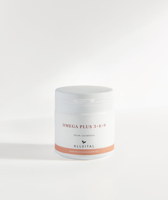 Allvital Omega Plus vegan enthält die Omega-3-Fettsäure alpha-Linolensäure, die Omega-6-Fettsäuren gamma-Linolensäure und Linolsäure und Ölsäure, eine Omega-9-Fettsäure.  Allvital Omega Plus vegan enthält die Omega-3-Fettsäure alpha-Linolensäure, die Omega-6-Fettsäuren gamma-Linolensäure und Linolsäure und Ölsäure, eine Omega-9-Fettsäure.